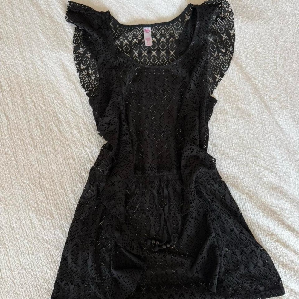 Justice Black Crochet Swim Cover-Up